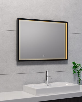 Wiesbaden Rechthoekige Condens-vrije LED Spiegel - Mat Zwart - 70 x 50 cm