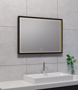 Wiesbaden Rechthoekige Condens-vrije LED Spiegel - Mat Zwart - 70 x 50 cm