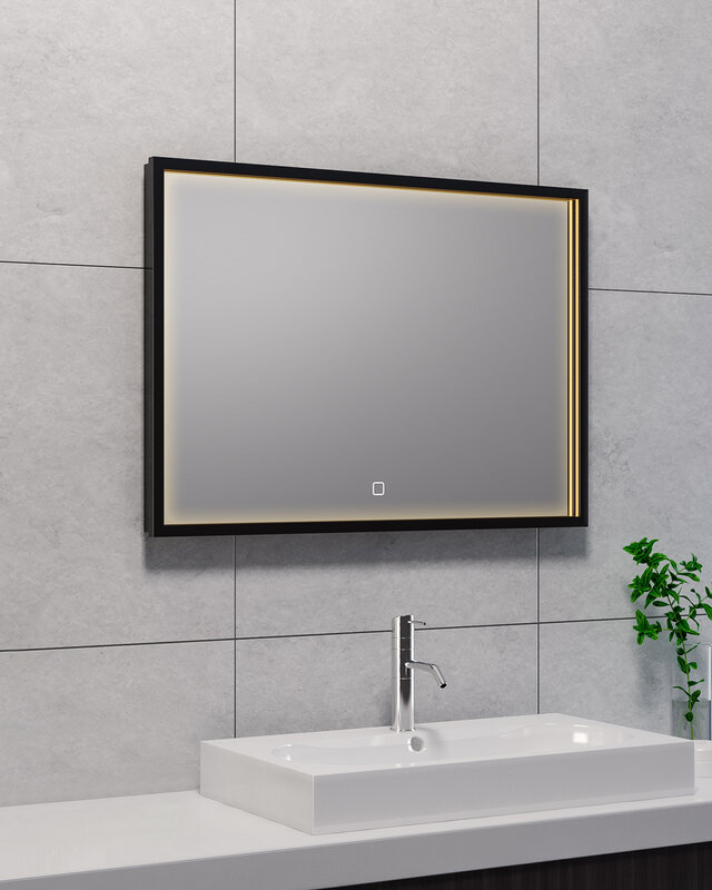 Wiesbaden Rechthoekige Condens-vrije LED Spiegel - Mat Zwart - 70 x 50 cm