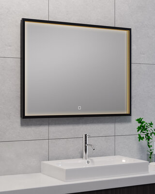 Wiesbaden Rechthoekige Condens-vrije LED Spiegel - Mat Zwart - 80 x 60 cm