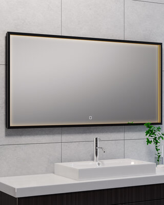 Wiesbaden Rechthoekige Condens-vrije LED Spiegel - Mat Zwart - 120 x 60 cm