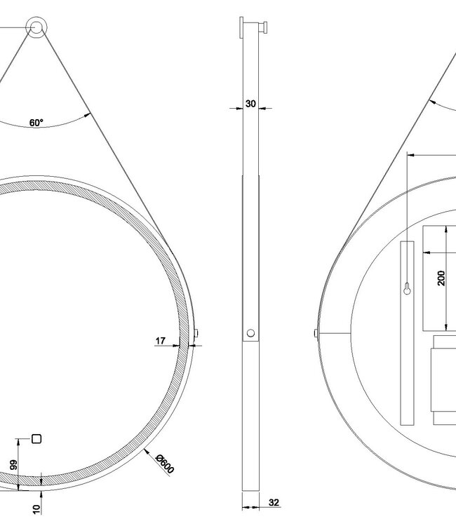 Wiesbaden Cinto Spiegel Rond Met Band - LED - Dimbaar - Condensvrij -60 Cm Zwart