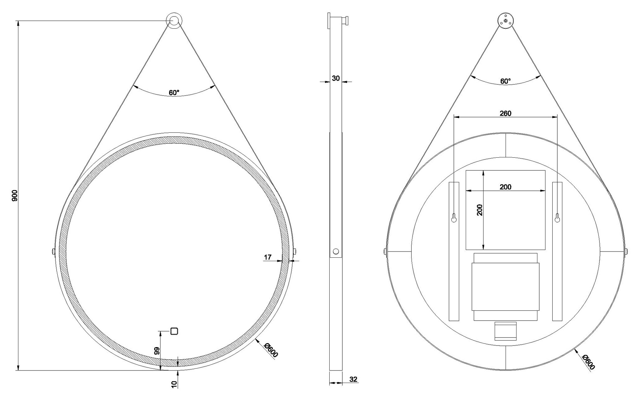 Wiesbaden Cinto Spiegel Rond Met Band - LED - Dimbaar - Condensvrij -60 Cm Zwart
