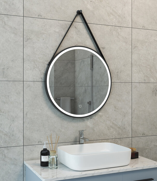 Wiesbaden Cinto Spiegel Rond Met Band - LED - Dimbaar - Condensvrij -60 Cm Zwart