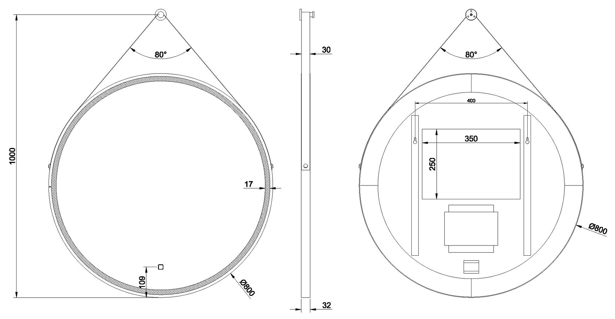 Wiesbaden Cinto Spiegel Rond Met Band - LED - Dimbaar - Condensvrij - 80 Cm Zwart