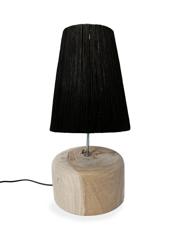 Bazar Bizar Raffia Teakhouten Tafellamp | Zwart | H55 x D25 cm