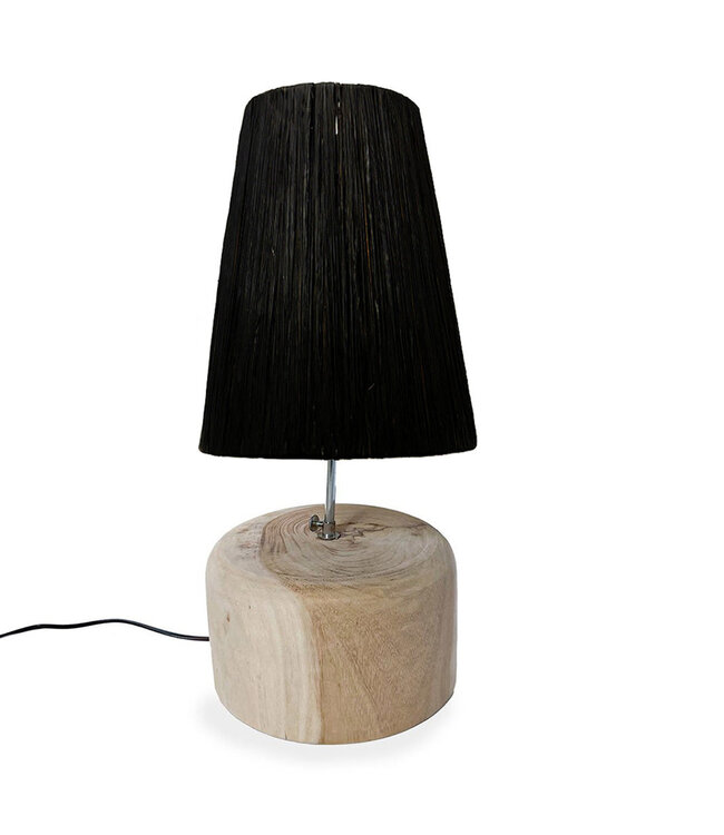 Bazar Bizar Raffia Teakhouten Tafellamp | Zwart | H55 x D25 cm