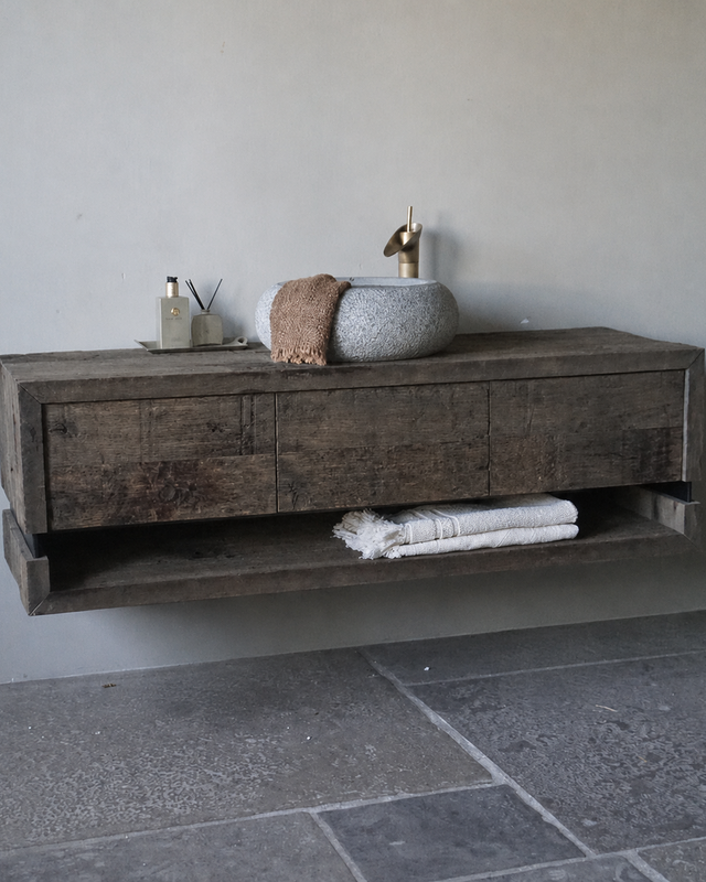 Rene Houtman Zwevend Badmeubel Liv | Oud Eiken | H46,5xB150xD50 cm