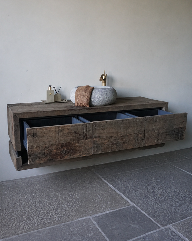 Rene Houtman Zwevend Badmeubel Liv | Oud Eiken | H46,5xB150xD50 cm
