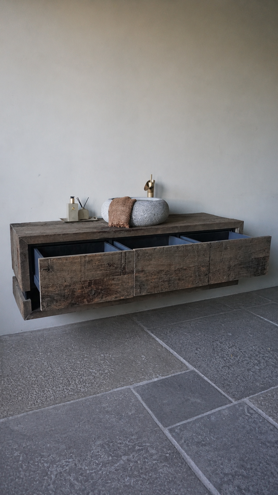 Rene Houtman Zwevend Badmeubel Liv | Oud Eiken | H46,5xB150xD50 cm