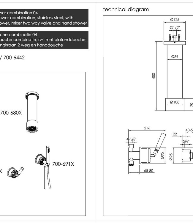 JEE-O Soho Douche Combinatie 04 | RVS | 2 Kleuren