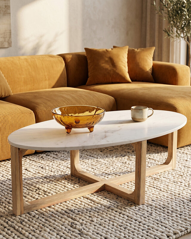 Raw Materials Amsterdam Salontafel Marmer | Ovaal | Wit | L120 x B60 x H38 cm