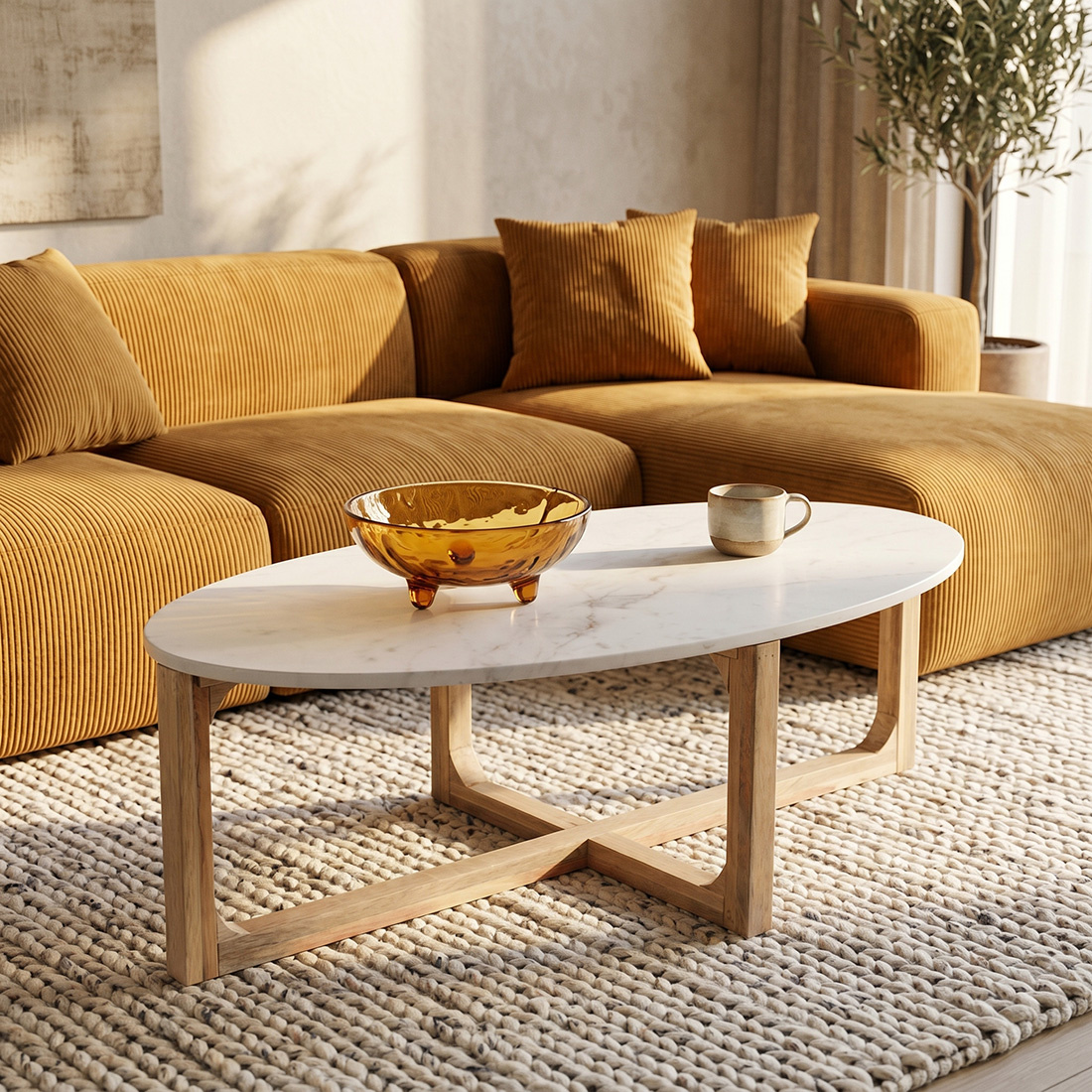 Raw Materials Amsterdam Salontafel Marmer | Ovaal | Wit | L120 x B60 x H38 cm