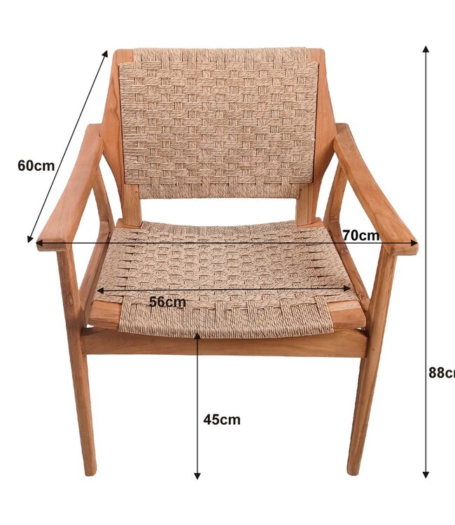 Rene Houtman Tuinstoel Tilla - Teakhout/Rotan H88 x B70 x D68 Cm