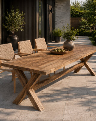 Rene Houtman Tuintafel Kruispoot Teakhout H78 x B240 x D100 Cm