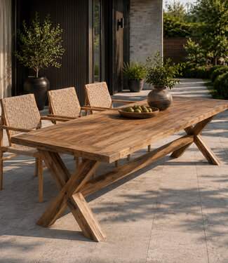 Rene Houtman Tuintafel Kruispoot Teakhout H78 x B240 x D100 Cm