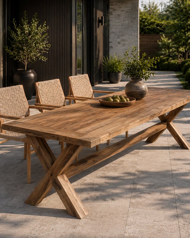 Rene Houtman Tuintafel Kruispoot Teakhout H78 x B240 x D100 Cm