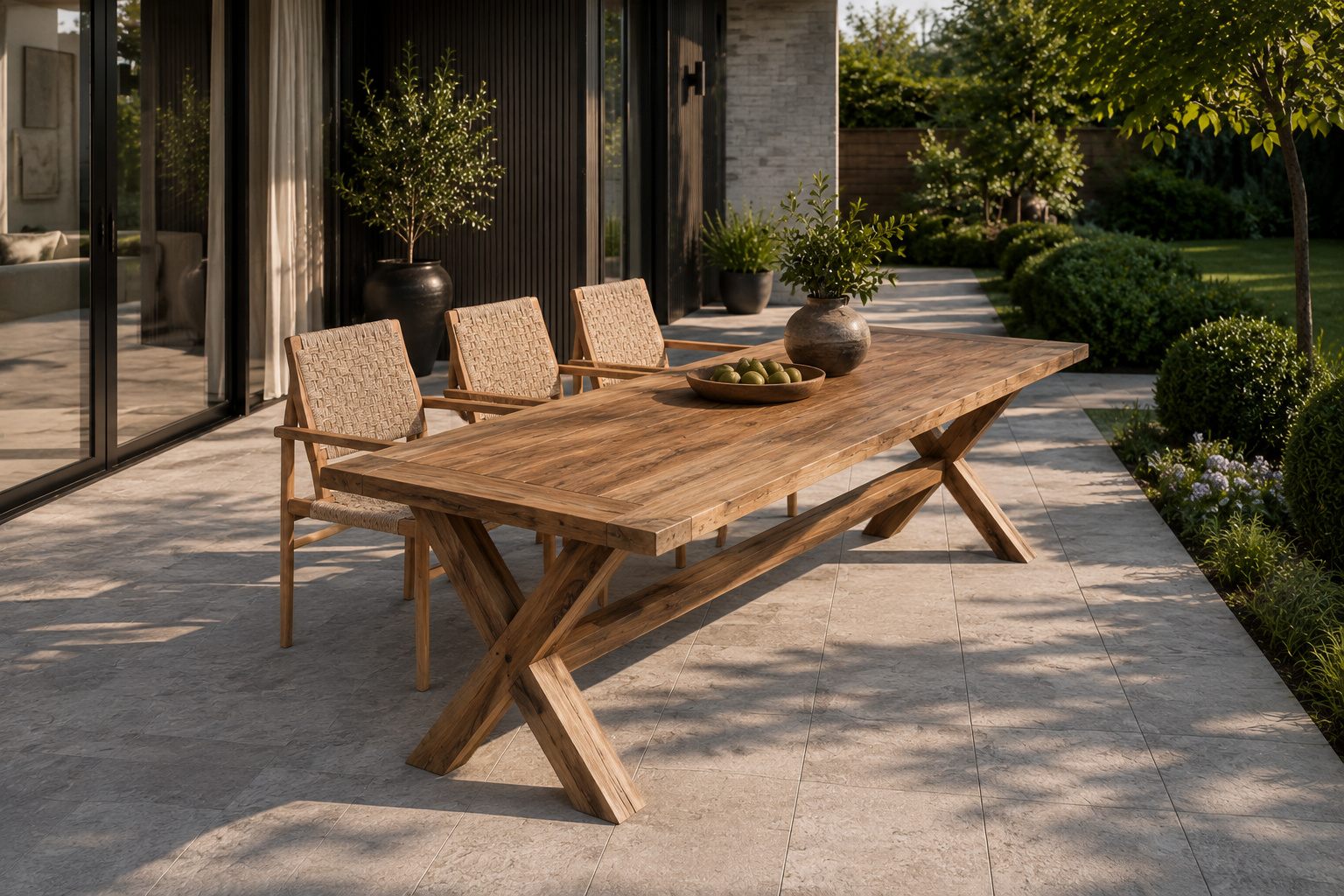 Rene Houtman Tuintafel Kruispoot Teakhout H78 x B240 x D100 Cm