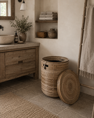 Rene Houtman Wasmand Rond Naturel Rotan | H51 x D40 cm