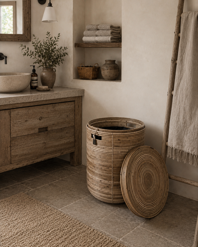 Rene Houtman Wasmand Rond Naturel Rotan | H51 x D40 cm