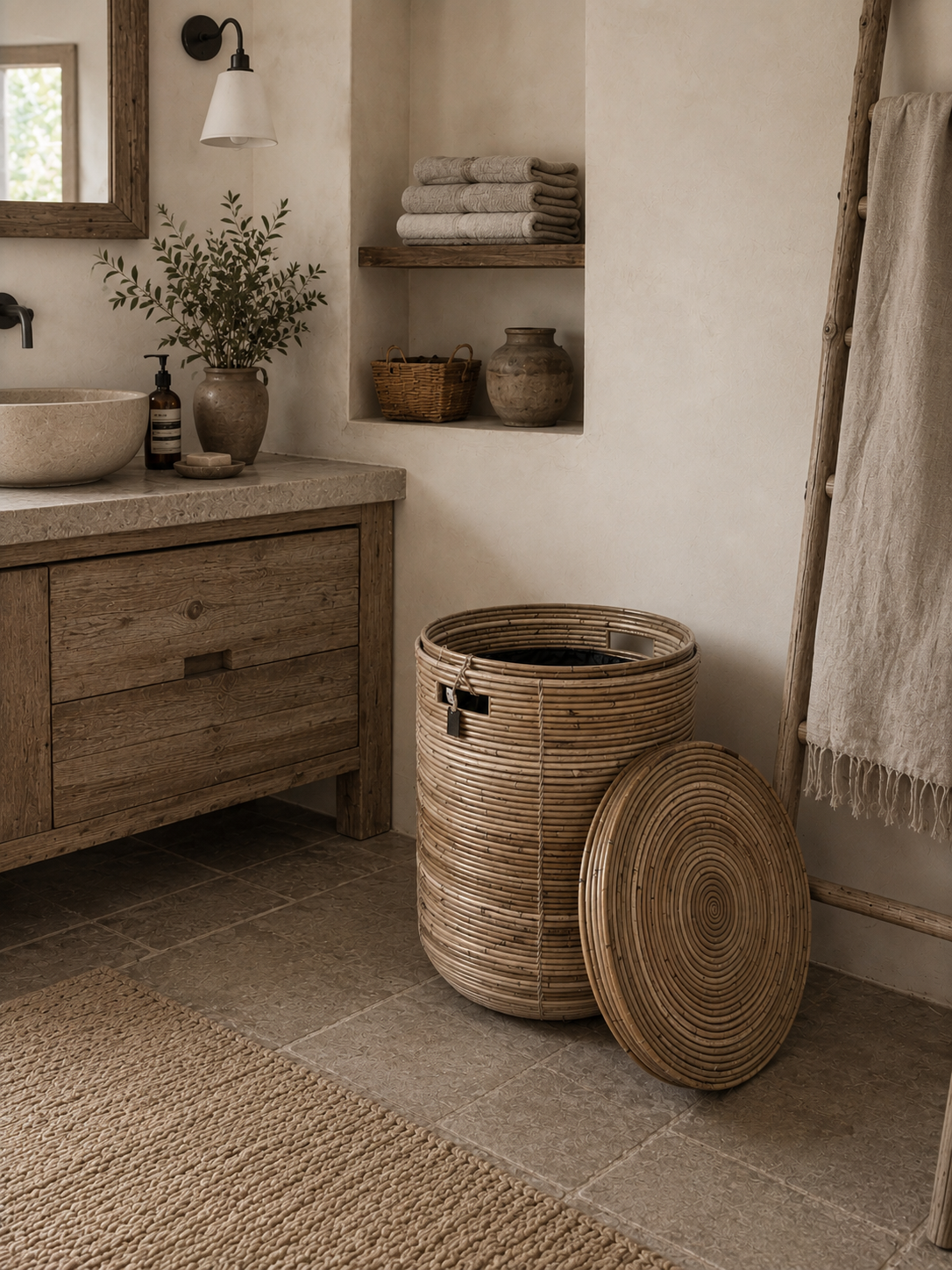 Rene Houtman Wasmand Rond Naturel Rotan | H51 x D40 cm