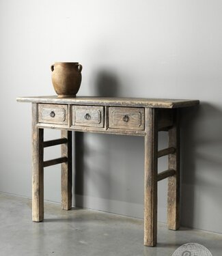 Be-Uniq Oud Houten Wandtafel China 3 Lades H83 x B114 x D40 Cm