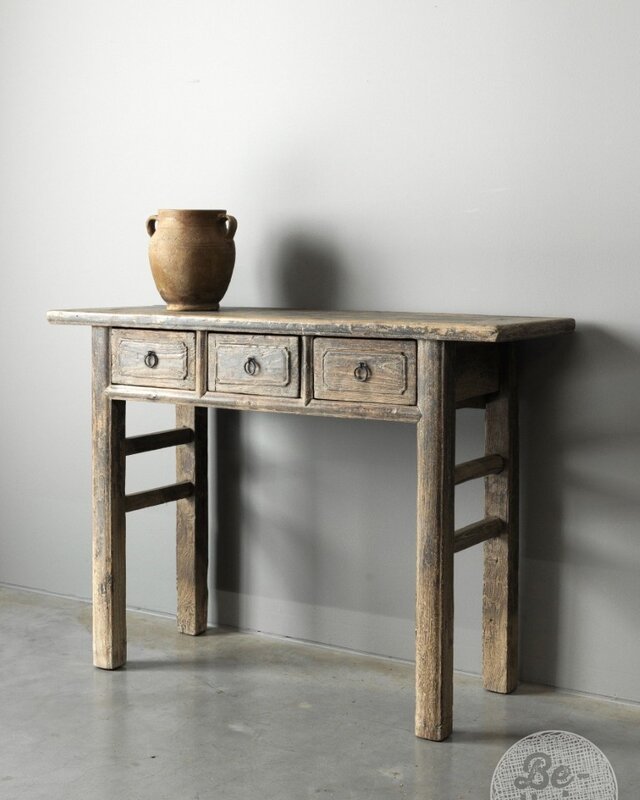 Be-Uniq Oud Houten Wandtafel China 3 Lades H83 x B114 x D40 Cm