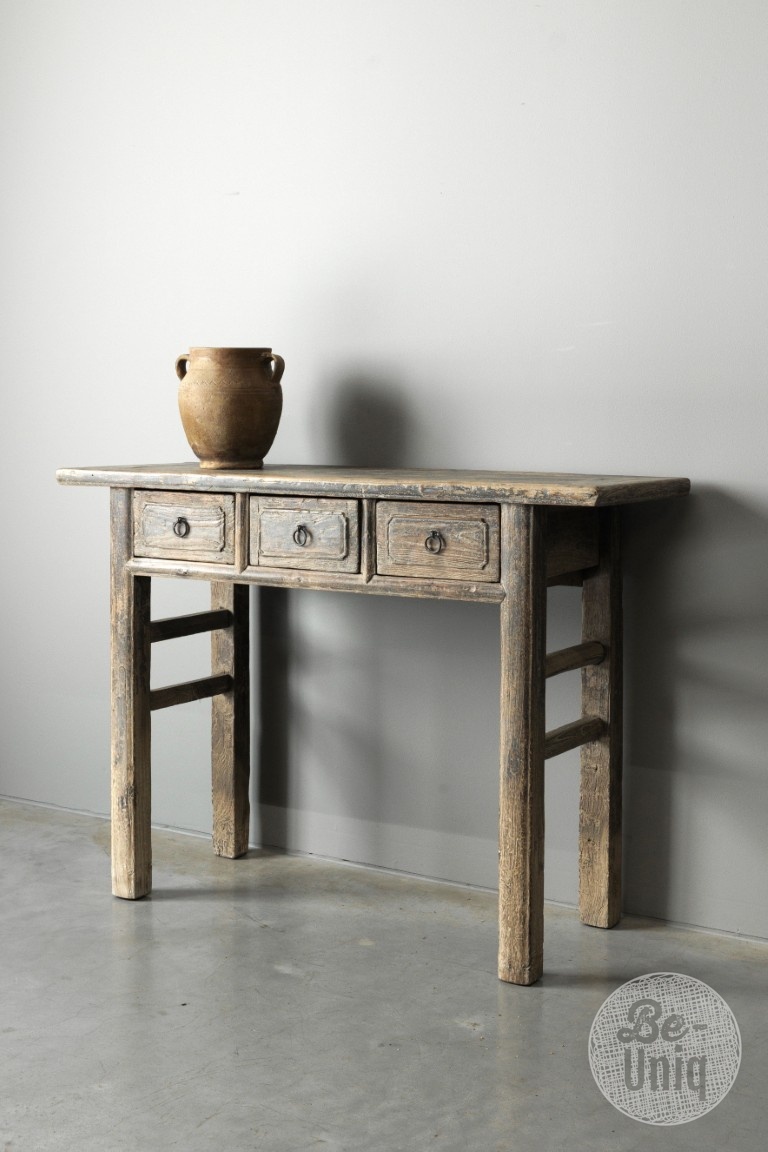 Be-Uniq Oud Houten Wandtafel China 3 Lades H83 x B114 x D40 Cm