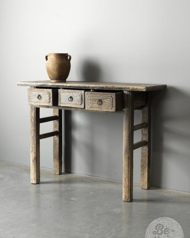 Be-Uniq Oud Houten Wandtafel China 3 Lades H83 x B114 x D40 Cm