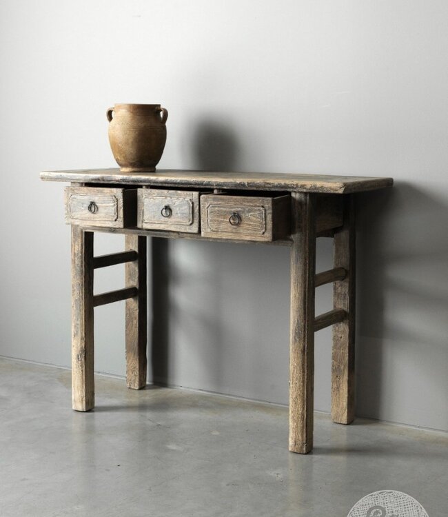 Be-Uniq Oud Houten Wandtafel China 3 Lades H83 x B114 x D40 Cm