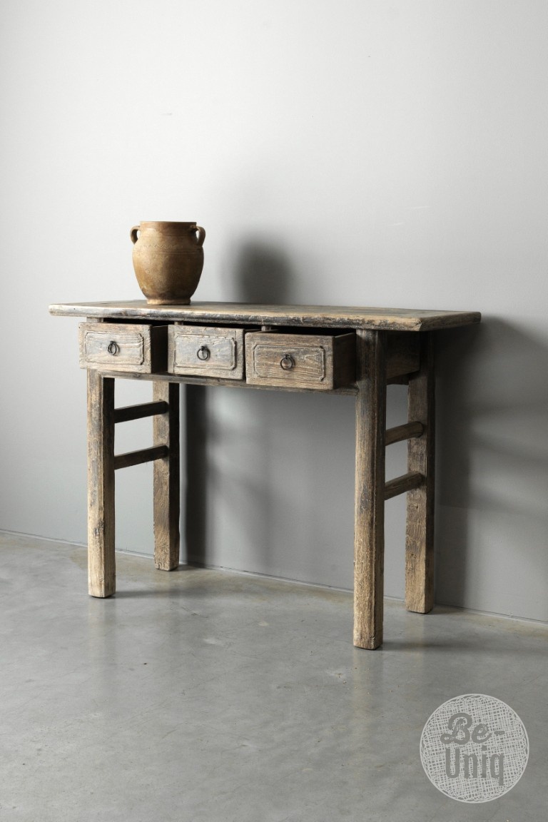 Be-Uniq Oud Houten Wandtafel China 3 Lades H83 x B114 x D40 Cm
