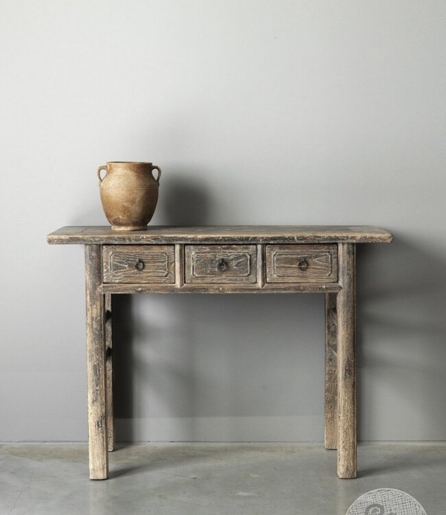 Be-Uniq Oud Houten Wandtafel China 3 Lades H83 x B114 x D40 Cm