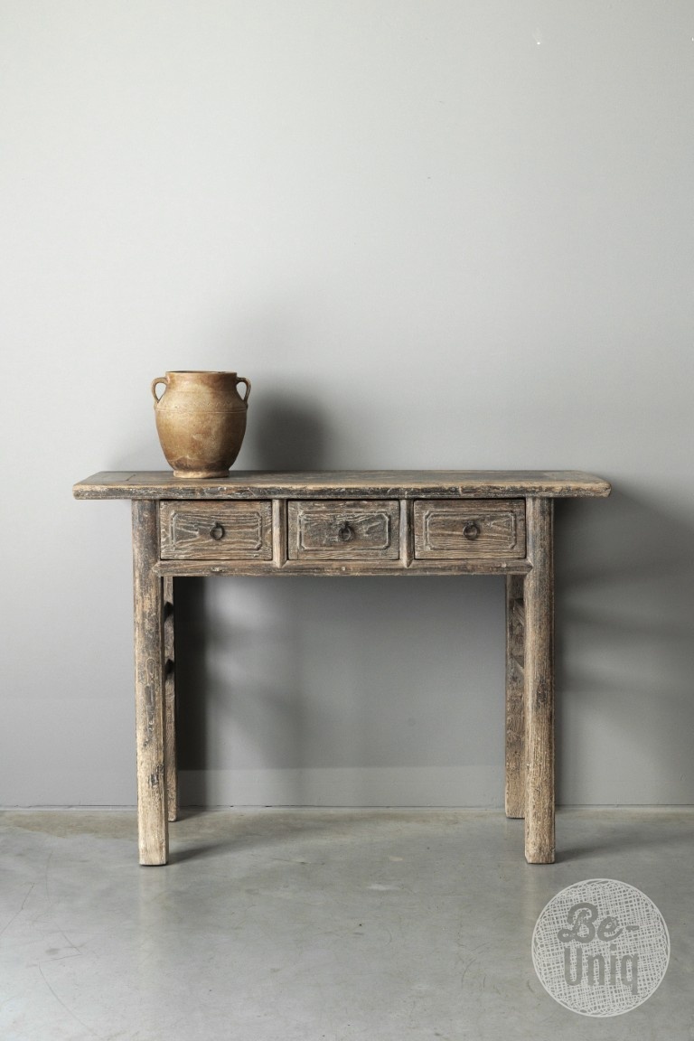 Be-Uniq Oud Houten Wandtafel China 3 Lades H83 x B114 x D40 Cm