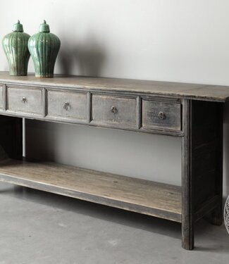 Be-Uniq Oud Houten Wandtafel China 5 Lades H85 x B201 x D46 Cm