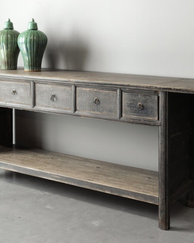 Be-Uniq Oud Houten Wandtafel China 5 Lades H85 x B201 x D46 Cm