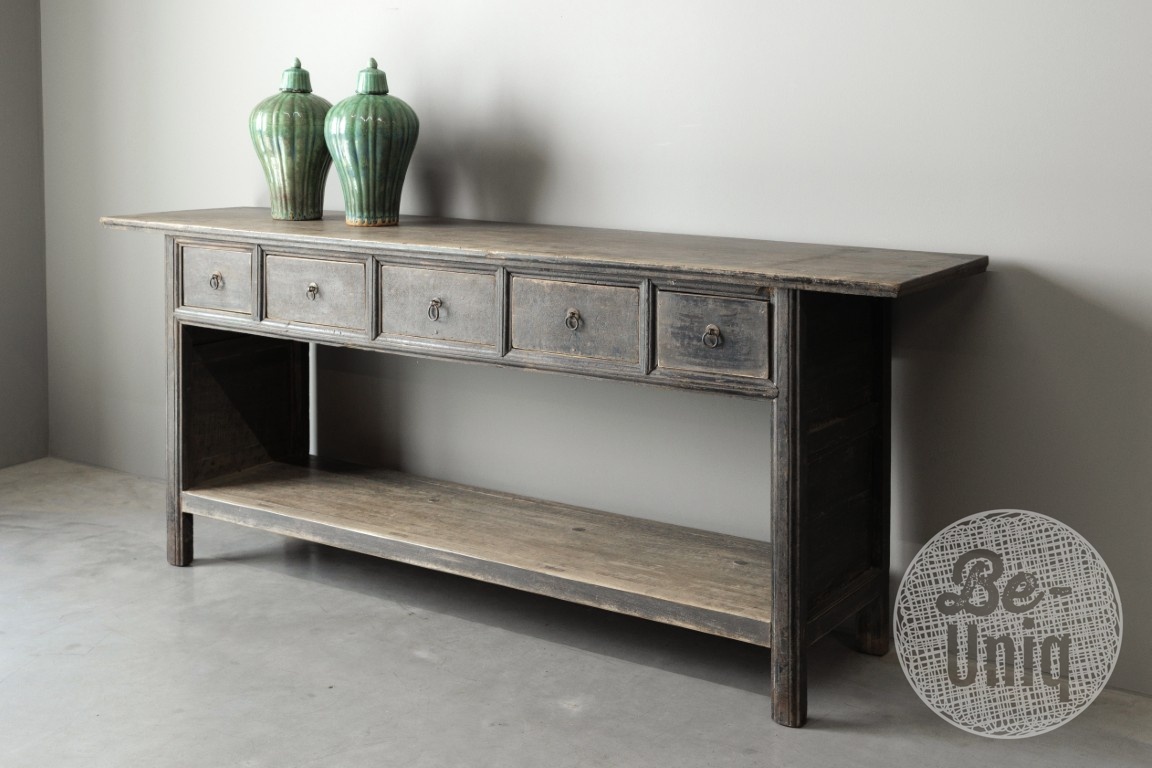 Be-Uniq Oud Houten Wandtafel China 5 Lades H85 x B201 x D46 Cm