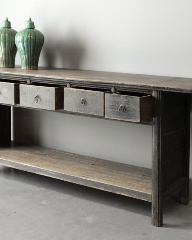 Be-Uniq Oud Houten Wandtafel China 5 Lades H85 x B201 x D46 Cm