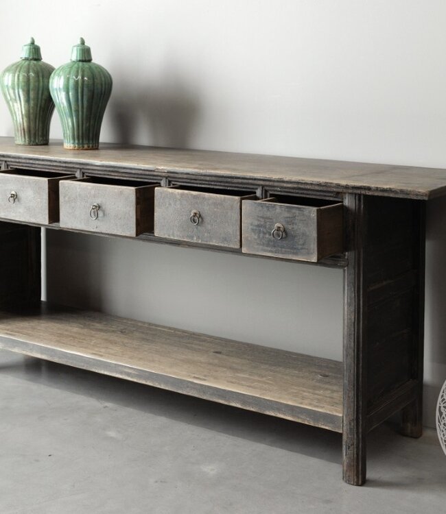 Be-Uniq Oud Houten Wandtafel China 5 Lades H85 x B201 x D46 Cm
