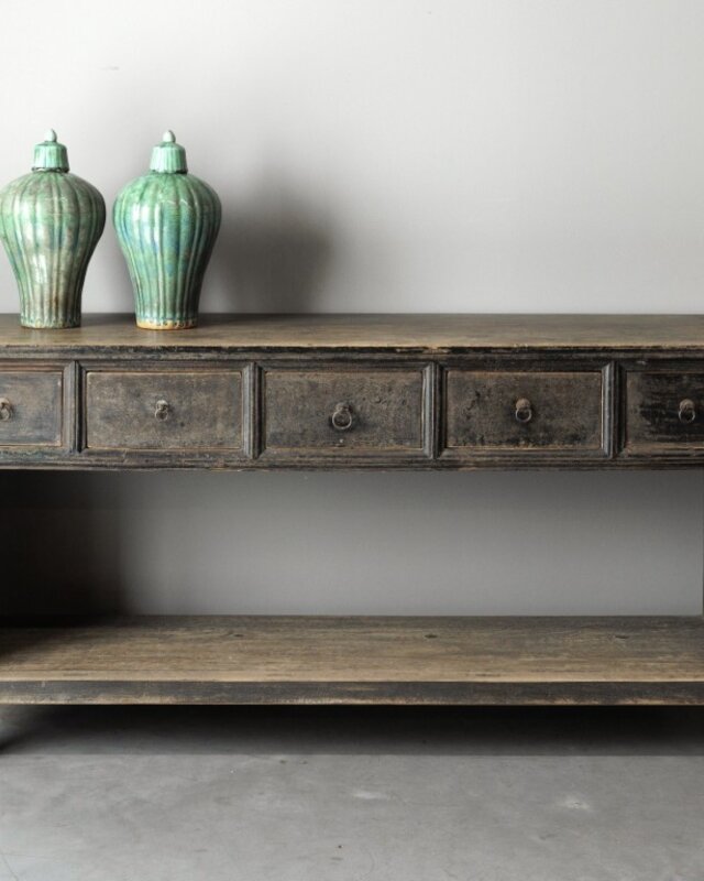Be-Uniq Oud Houten Wandtafel China 5 Lades H85 x B201 x D46 Cm