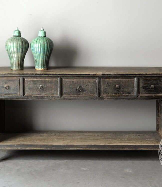 Be-Uniq Oud Houten Wandtafel China 5 Lades H85 x B201 x D46 Cm