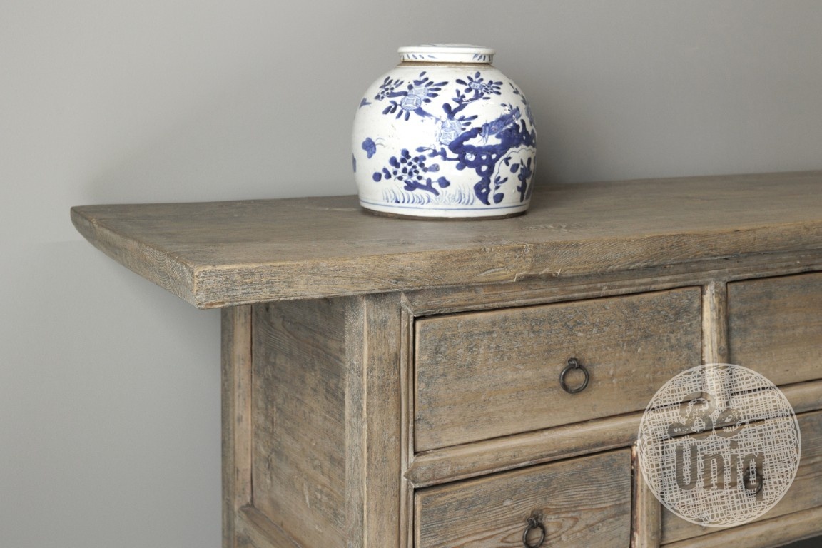 Be-Uniq Oude wandtafel 7 lades China Licht Hout H82 x B180 x D49 Cm
