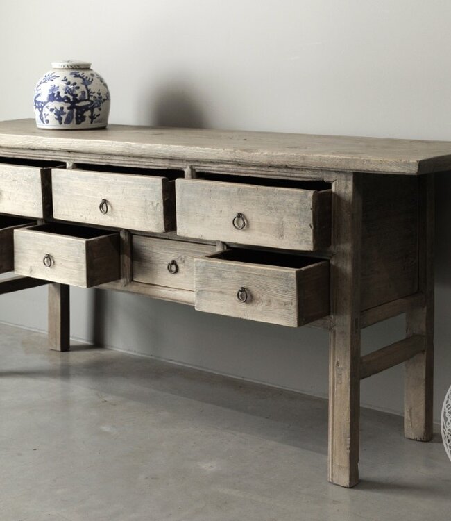 Be-Uniq Oude wandtafel 7 lades China Licht Hout H82 x B180 x D49 Cm