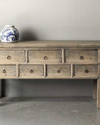 Be-Uniq Oude wandtafel 7 lades China Licht Hout H82 x B180 x D49 Cm