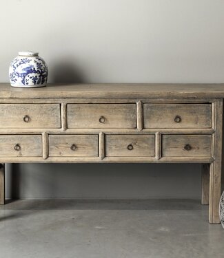 Be-Uniq Oude wandtafel 7 lades China Licht Hout H82 x B180 x D49 Cm
