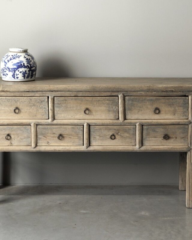 Be-Uniq Oude wandtafel 7 lades China Licht Hout H82 x B180 x D49 Cm