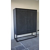 Tweedekansje Kast 2-Deurs Dallie Zwart Vierkant Houtsnijwerk - B140xD50xH180 Cm