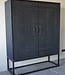 Rene Houtman Tweedekansje Kast 2-Deurs Dallie Zwart Vierkant Houtsnijwerk - B140xD50xH180 Cm
