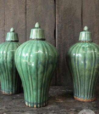 Be-Uniq Vintage Kruik Met Deksel | Groen | H42xD22 cm