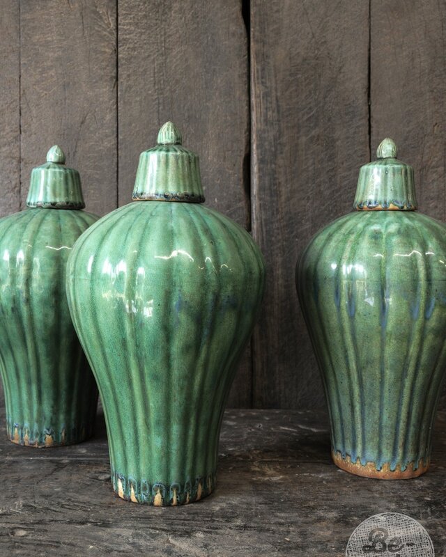 Be-Uniq Vintage Kruik Met Deksel | Groen | H42xD22 cm