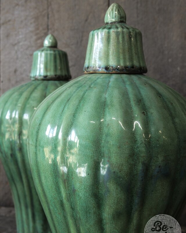 Be-Uniq Vintage Kruik Met Deksel | Groen | H42xD22 cm